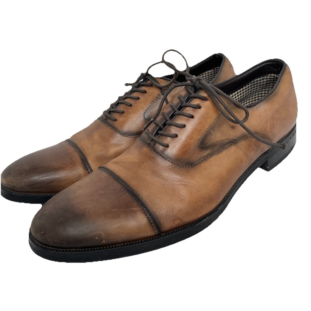 Aston Grey Shoes Men's 11 M Burnished Brown Cap Toe Oxfords Italy Dress
